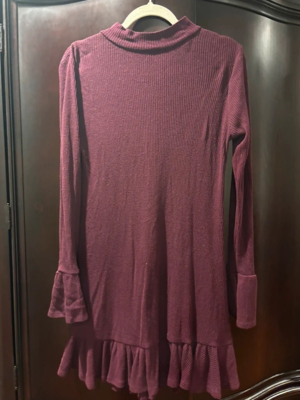 Express Burgundy Long Sleeve Ruffle Sweater Dress